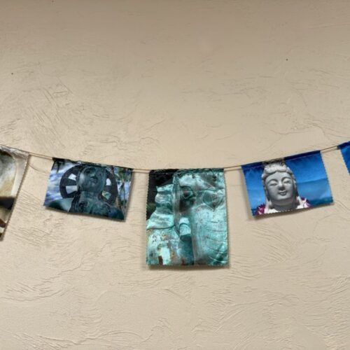 Handmade Satin Prayer Flags- Blue Buddha Theme