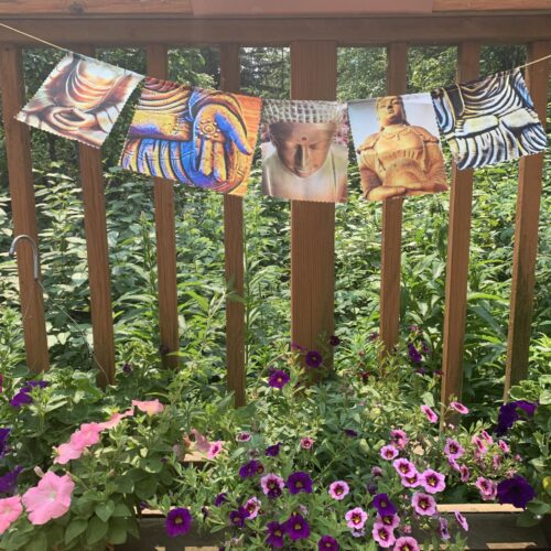 Handmade Satin Prayer Flags- Gold Buddha Theme